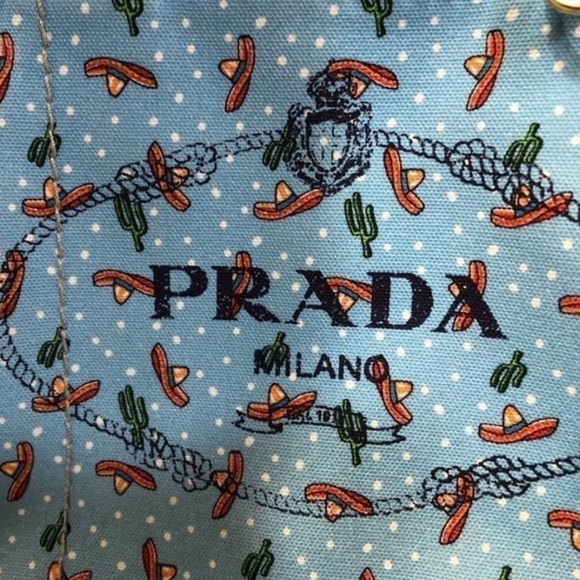 PRADA - Sombrero Print Small Canapa Tote Bag -RARE - Picture 8 of 14